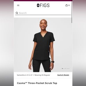 Figs casma 3 pocket black scrub top
